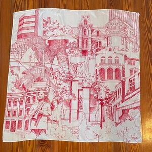Vintage Memphis Tennessee Scarf Red White City Landmarks Architecture Square Art